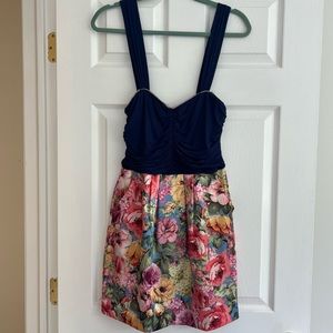 Square Neck Floral Mini Dress with Pockets